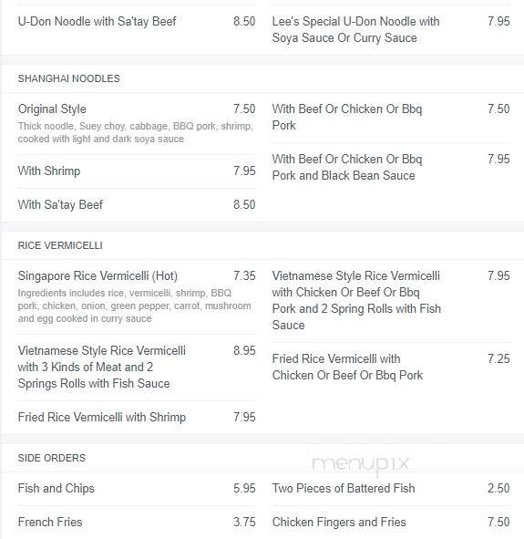 Lee's Chop Suey North - Regina, SK menu_pic