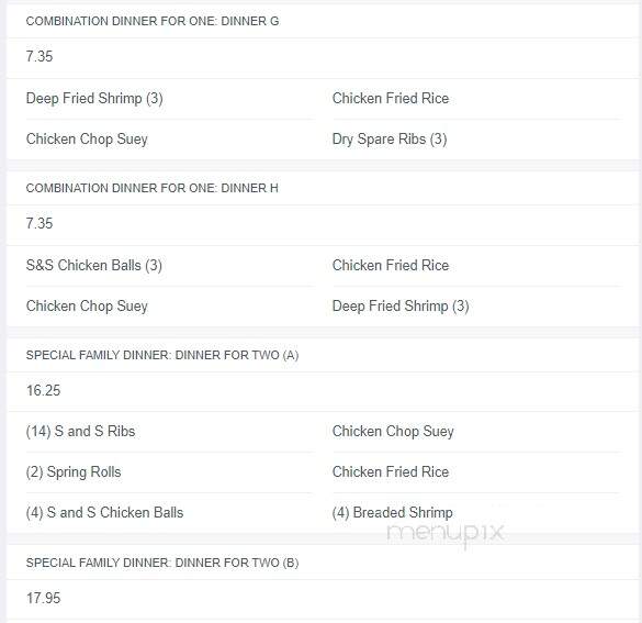 Lee's Chop Suey North - Regina, SK menu_pic