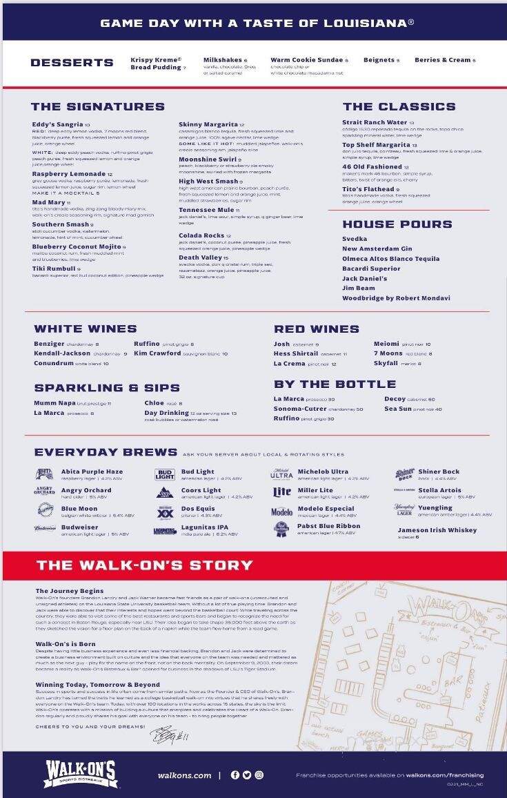 Walk-On's Sports Bistreaux - Wilmington, NC menu_pic