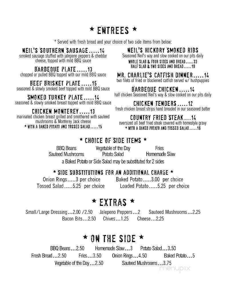 Neil's Barbeque & Grill - Dyersburg, TN menu_pic