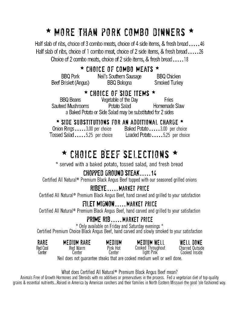 Neil's Barbeque & Grill - Dyersburg, TN menu_pic