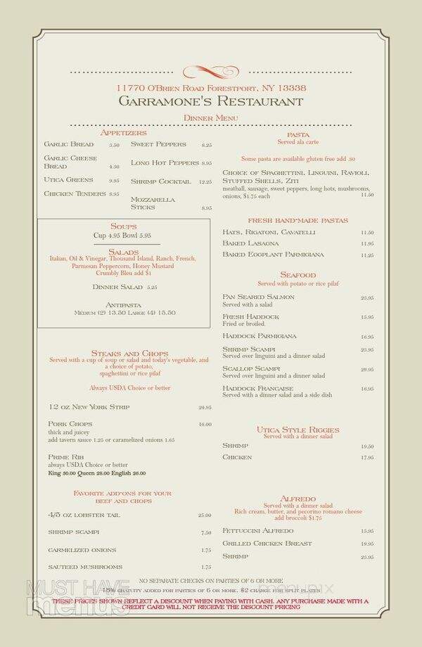 Garramone's Restaurant - Forestport, NY menu_pic