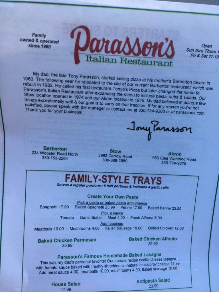 Parasson's Italian Restaurant - Stow, OH