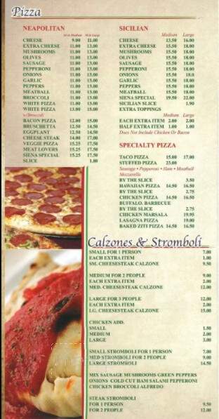Siena's Pizza - Monticello, NY menu_pic