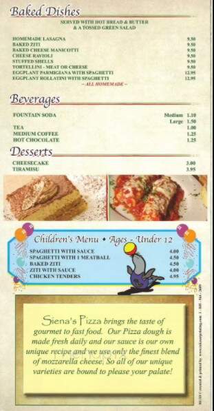 Siena's Pizza - Monticello, NY menu_pic