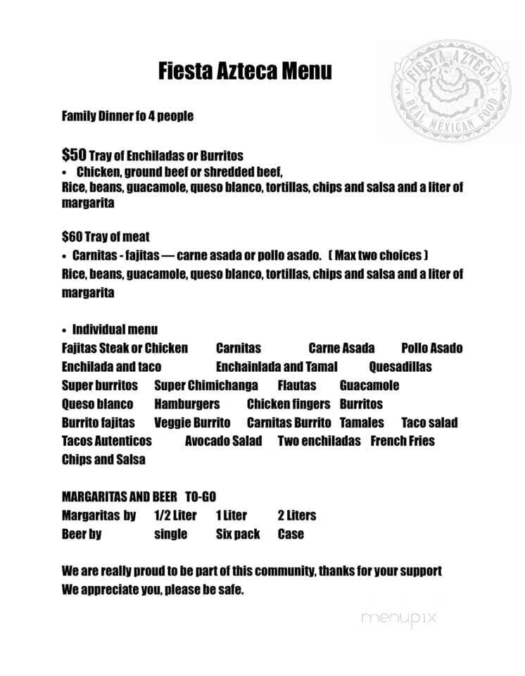 Fiesta Azteca Mexican Restaurant - Melbourne, FL menu_pic