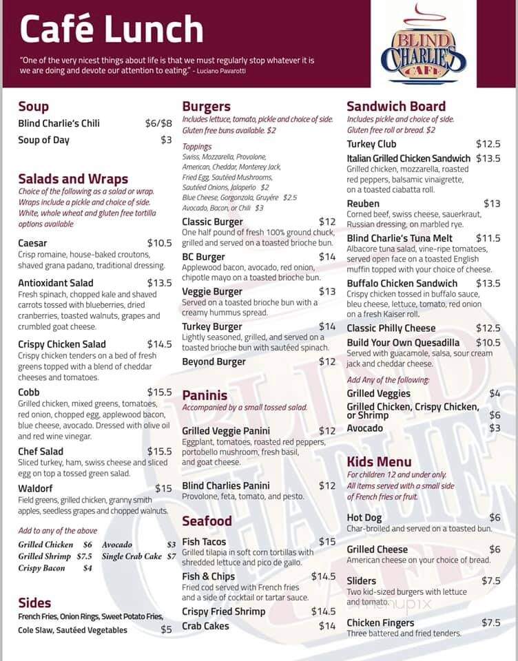 Blind Charlie's Cafe - Pound Ridge, NY menu_pic