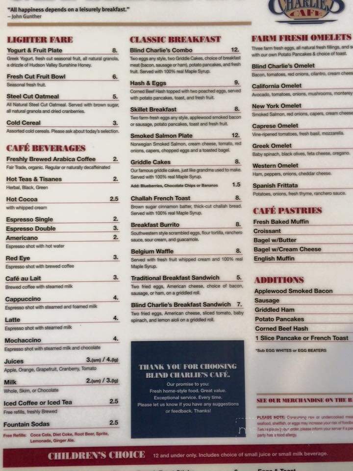 Blind Charlie's Cafe - Pound Ridge, NY menu_pic