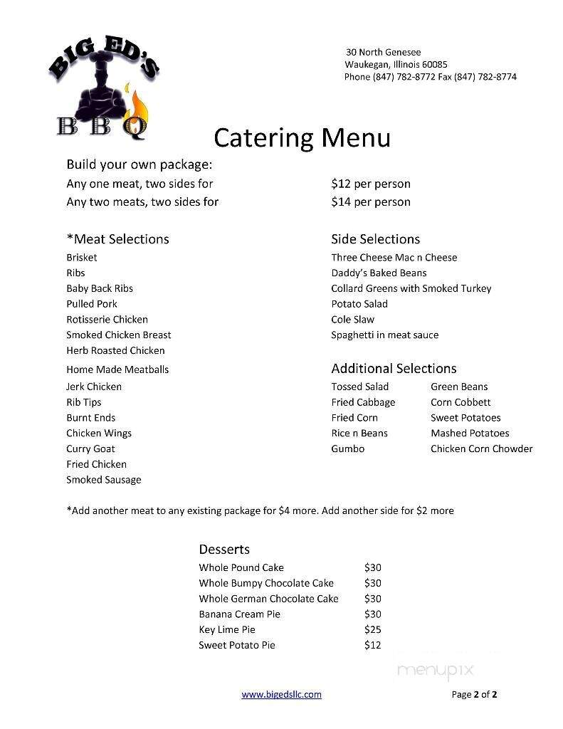 Big Ed's BBQ - Waukegan, IL menu_pic