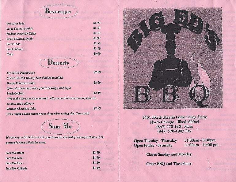 Big Ed's BBQ - Waukegan, IL menu_pic