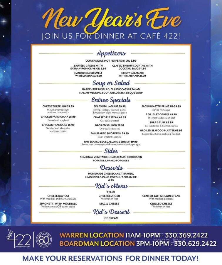 Cafe 422 menu in warren oh order delivery reviews