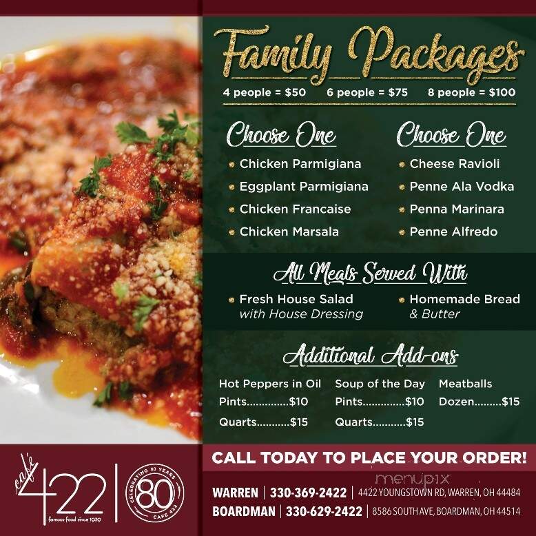 Cafe 422 menu in warren oh order delivery reviews