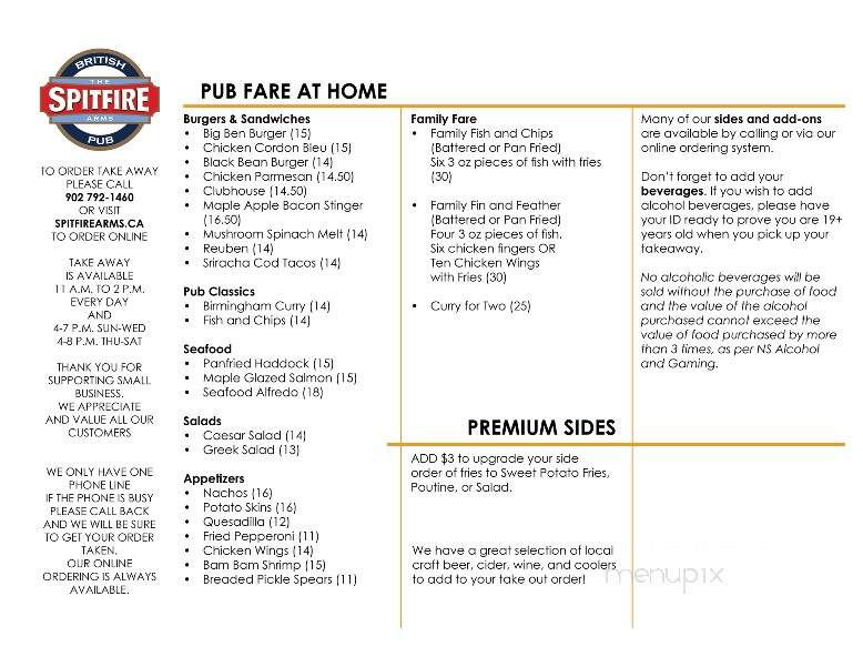 The Spitfire Arms Ale House - Windsor, NS menu_pic