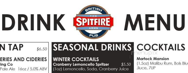 The Spitfire Arms Ale House - Windsor, NS menu_pic