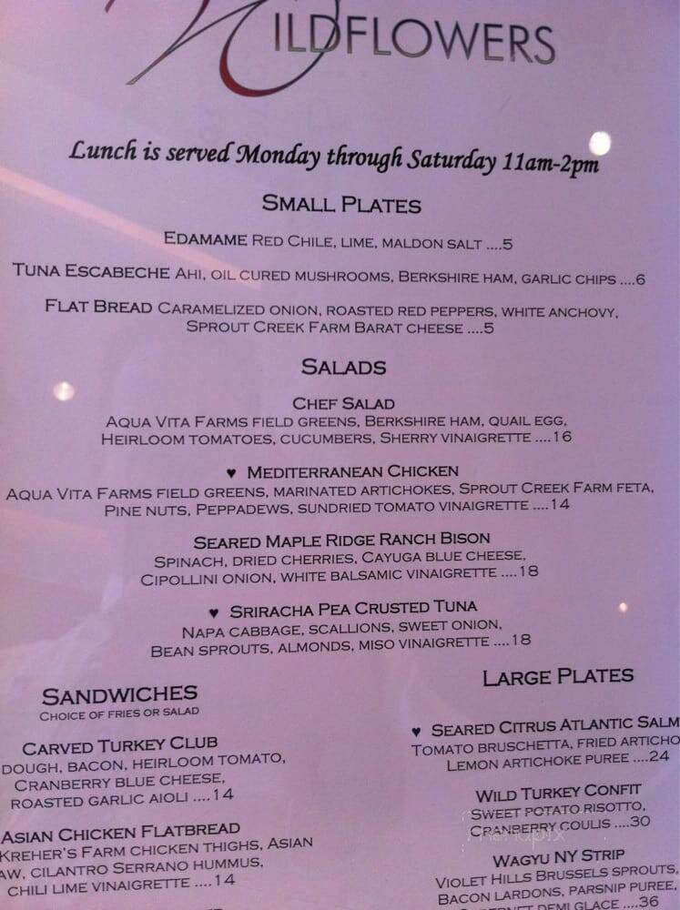 Wildflowers at Turning Stone - Verona, NY menu_pic