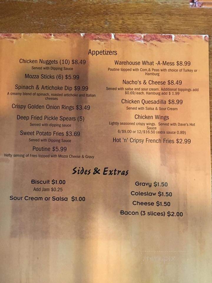 Old Warehouse Restaurant & Lounge - Amherst, NS menu_pic