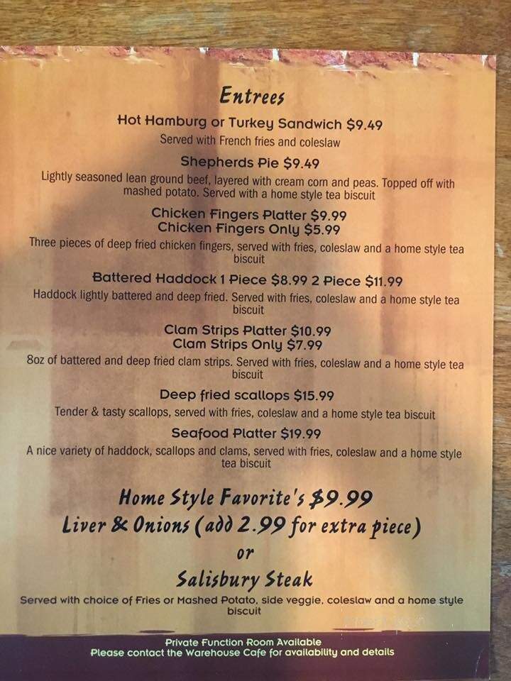 Old Warehouse Restaurant & Lounge - Amherst, NS menu_pic