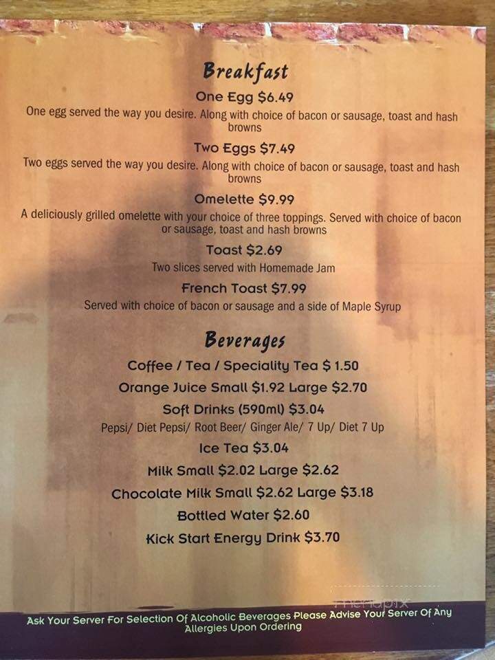 Old Warehouse Restaurant & Lounge - Amherst, NS menu_pic