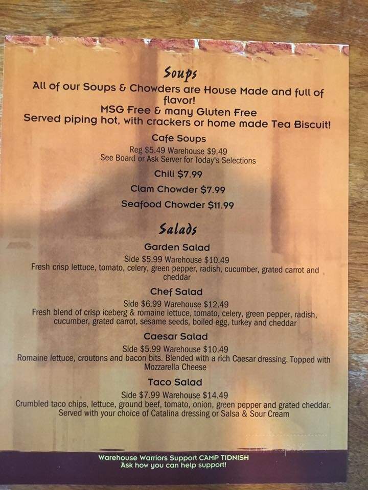 Old Warehouse Restaurant & Lounge - Amherst, NS menu_pic