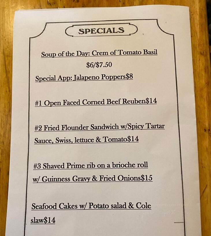 Hot Stove Saloon - Harwich Port, MA menu_pic