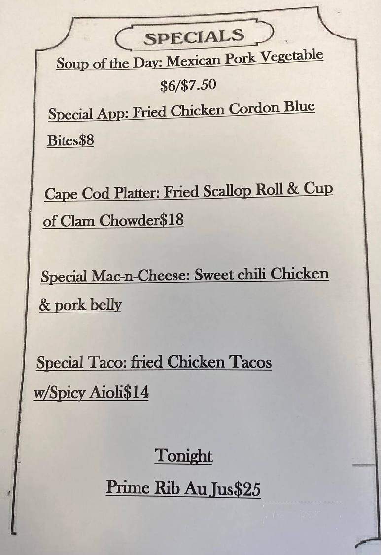 Hot Stove Saloon - Harwich Port, MA menu_pic