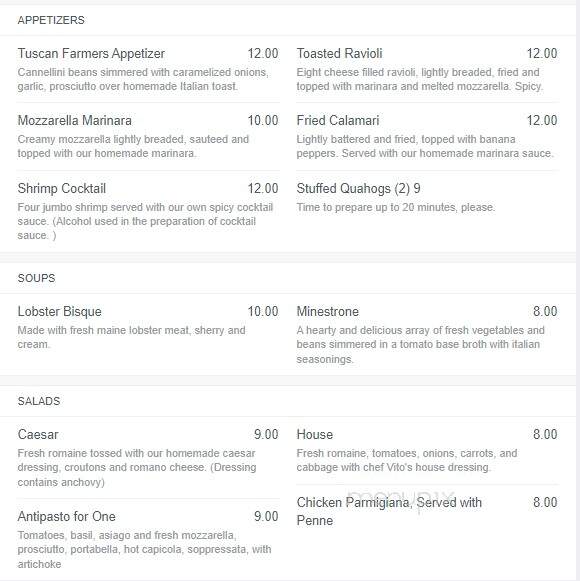 Bellini's Restaurant - North Conway, NH menu_pic