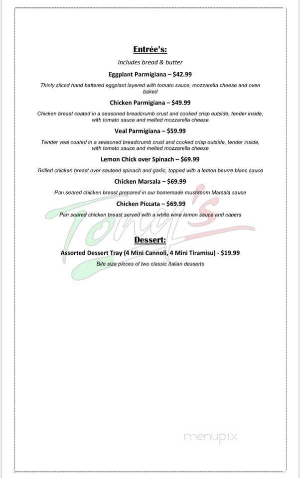 Tony's Italian Grill - Endicott, NY menu_pic