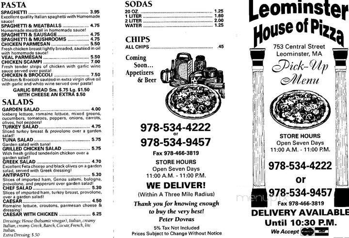Leominster House Of Pizza - Leominster, MA menu_pic