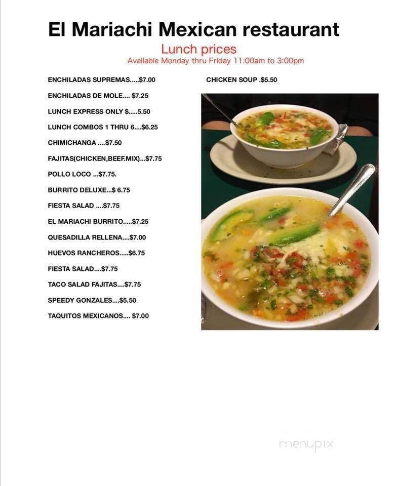 El Mariachi Mexican Restaurant - Tazewell, TN menu_pic