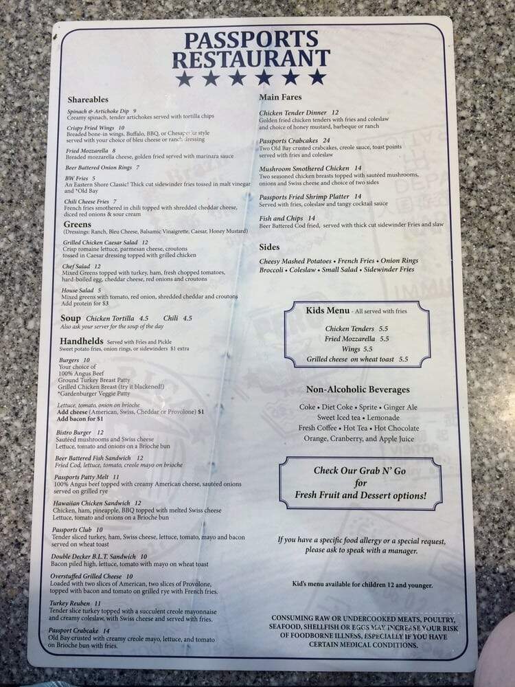 Passports Bar & Grill - BWI Airport, MD menu_pic