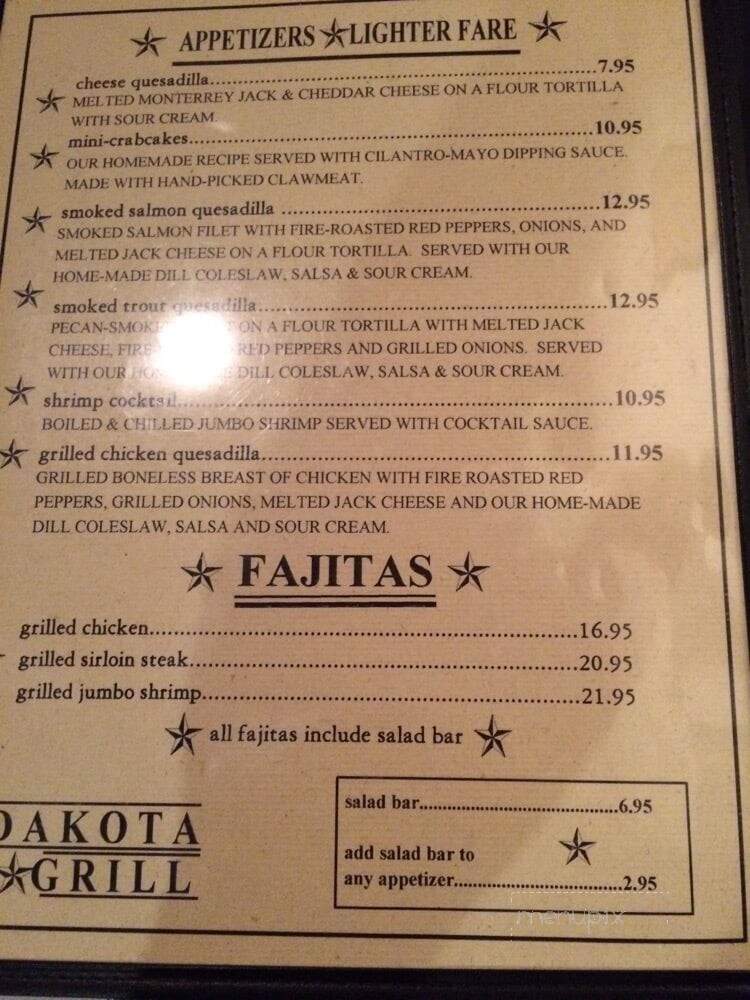 Dakota Grill - Walhalla, SC menu_pic