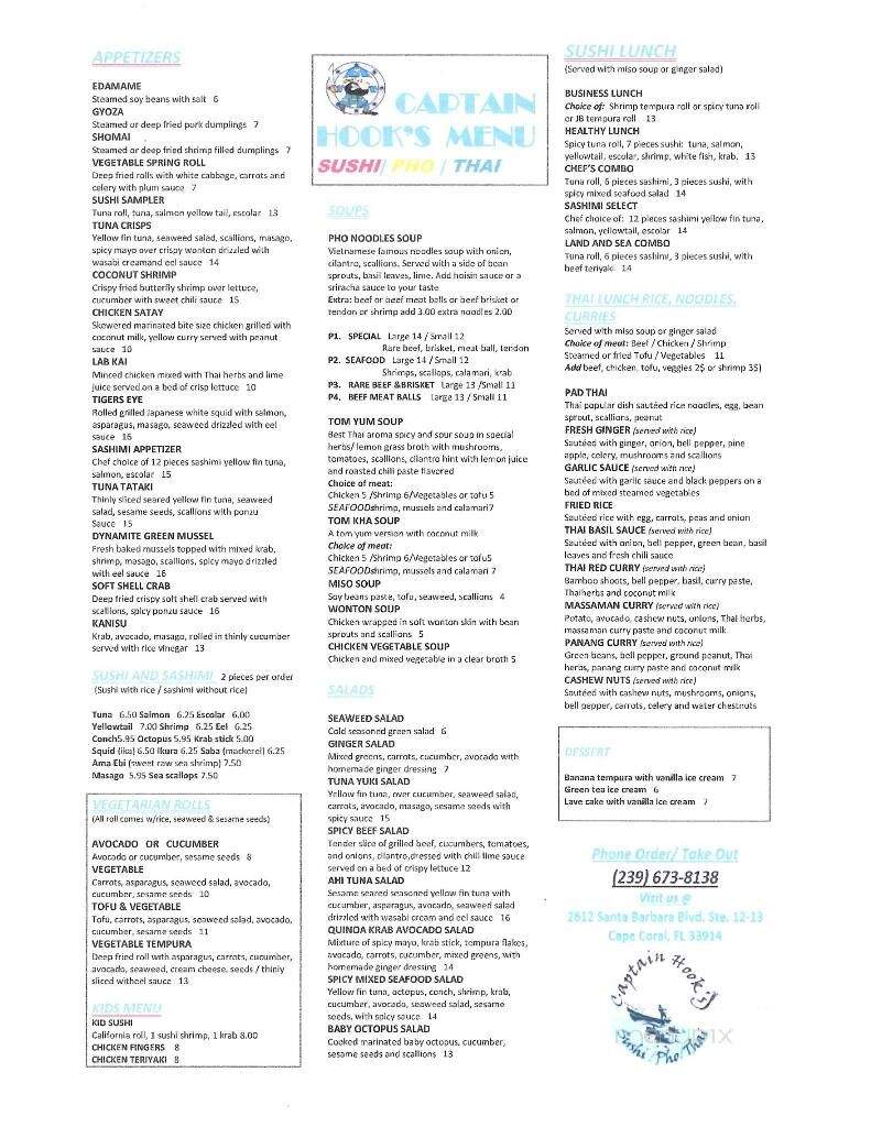 Captain Hook's - Cape Coral, FL menu_pic