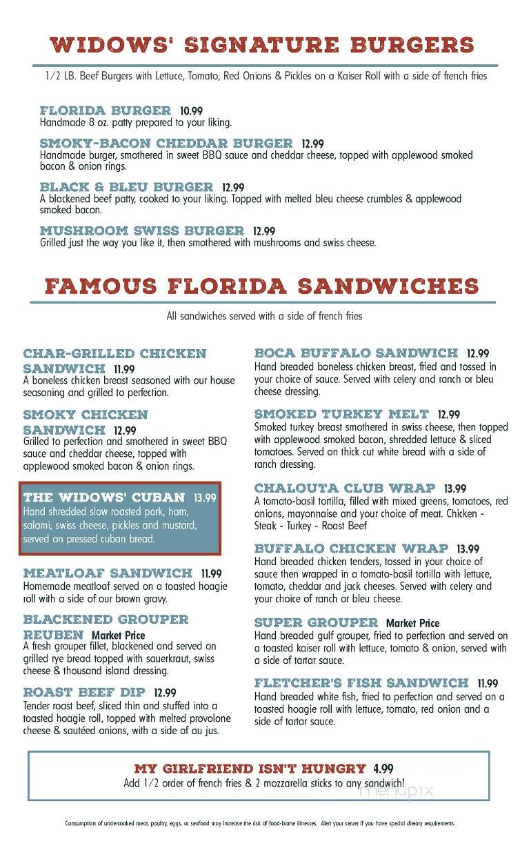 Widow Fletcher's - New Port Richey, FL menu_pic
