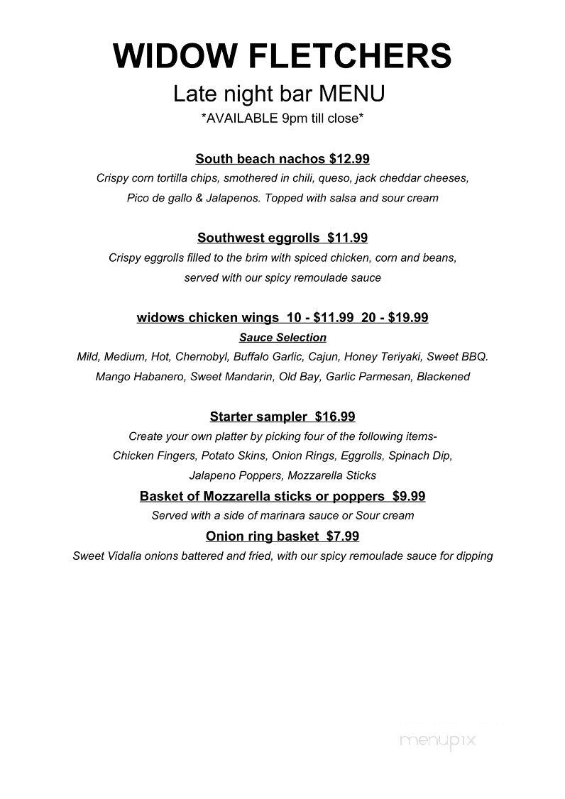Widow Fletcher's - New Port Richey, FL menu_pic