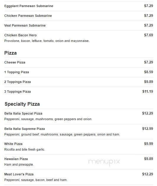 Bella Italia - Richmond, VA menu_pic