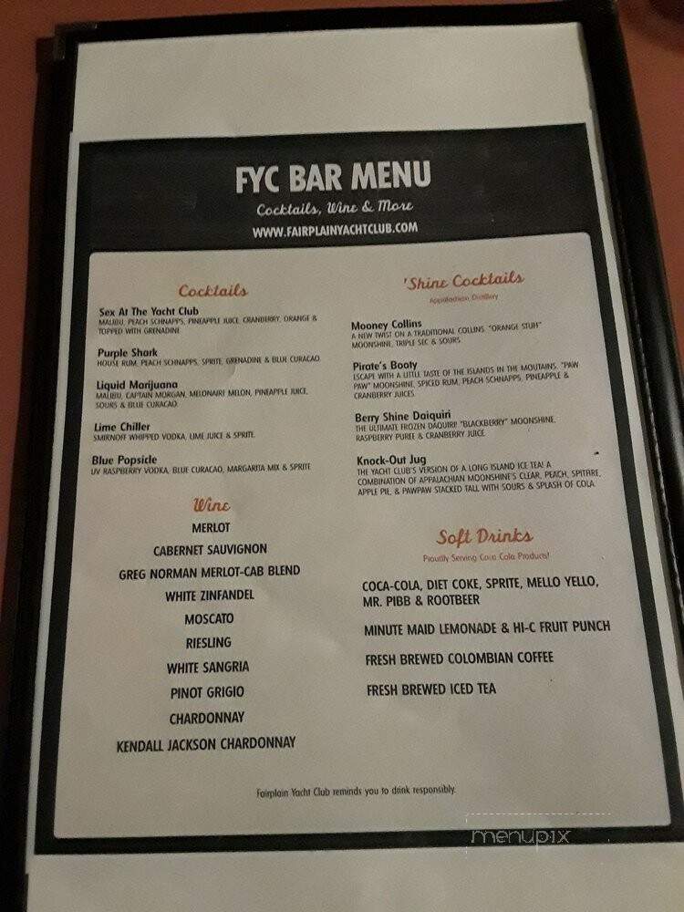 Fairplain Yacht Club - Ripley, WV menu_pic