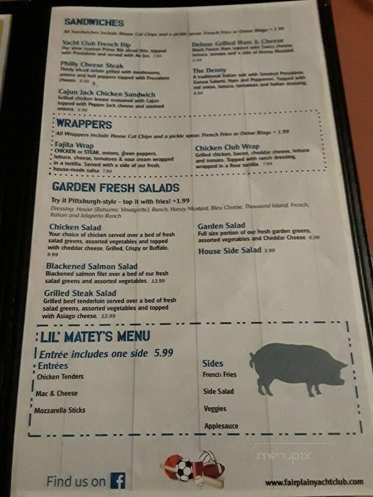 Fairplain Yacht Club - Ripley, WV menu_pic
