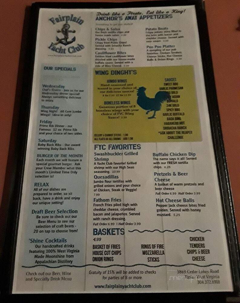 Fairplain Yacht Club - Ripley, WV menu_pic