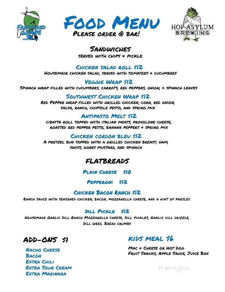 Fractured Grape Wine Cellars - New Wilmington, PA menu_pic