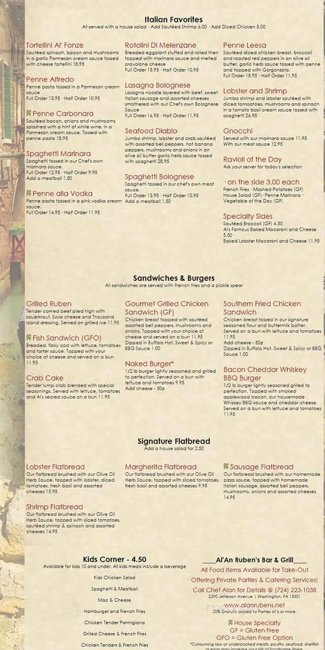 Al an' Rubens - Washington, PA menu_pic