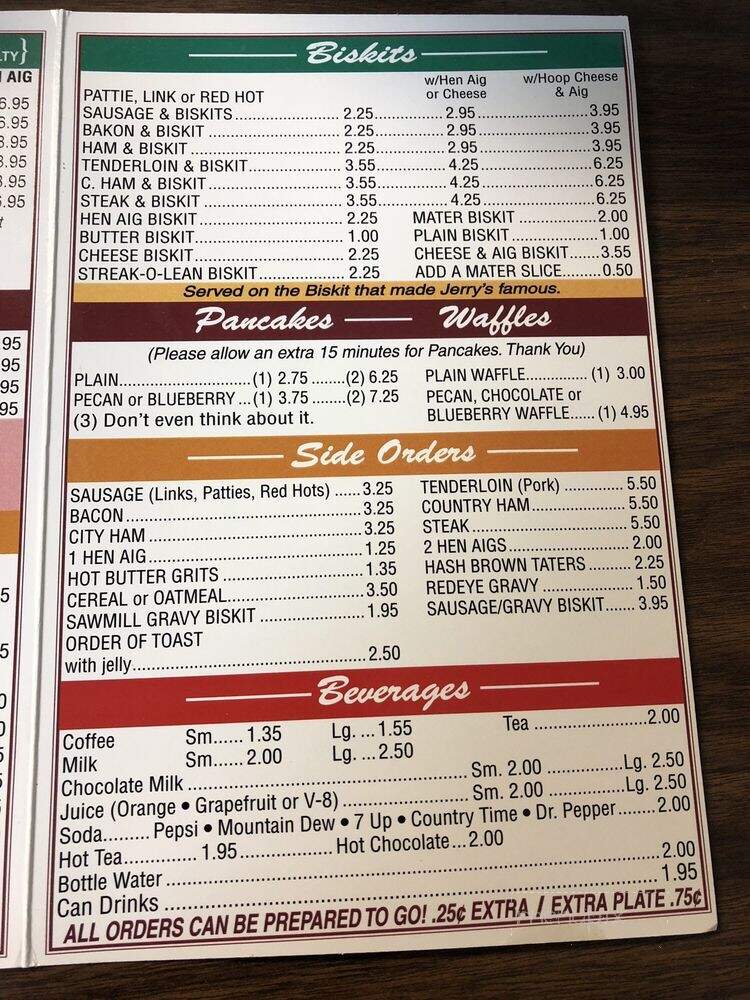 Jerry's Country Kitchen - Carrollton, GA menu_pic