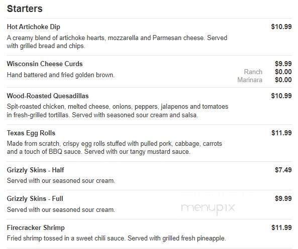 Grizzly's Grill N' Saloon - Willmar, MN menu_pic