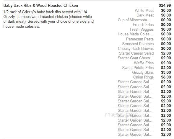 Grizzly's Grill N' Saloon - Willmar, MN menu_pic