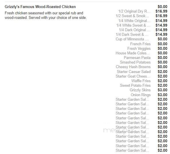 Grizzly's Grill N' Saloon - Willmar, MN menu_pic