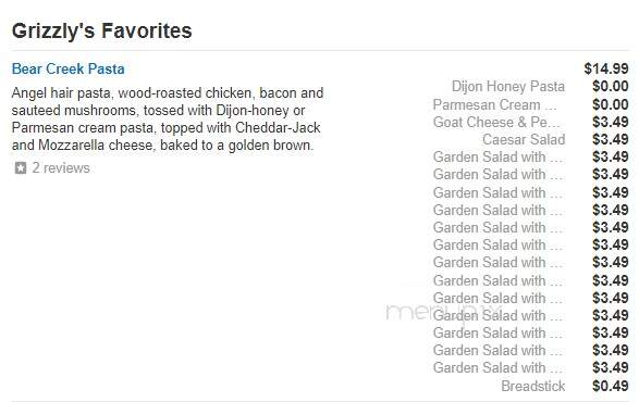 Grizzly's Grill N' Saloon - Willmar, MN menu_pic