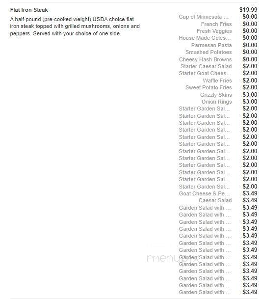 Grizzly's Grill N' Saloon - Willmar, MN menu_pic