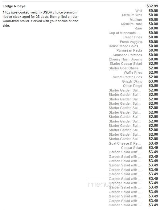 Grizzly's Grill N' Saloon - Willmar, MN menu_pic