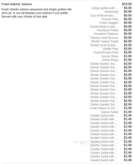 Grizzly's Grill N' Saloon - Willmar, MN menu_pic