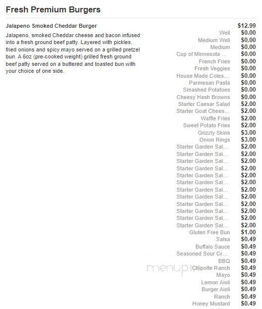Grizzly's Grill N' Saloon - Willmar, MN menu_pic