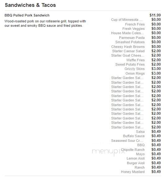 Grizzly's Grill N' Saloon - Willmar, MN menu_pic